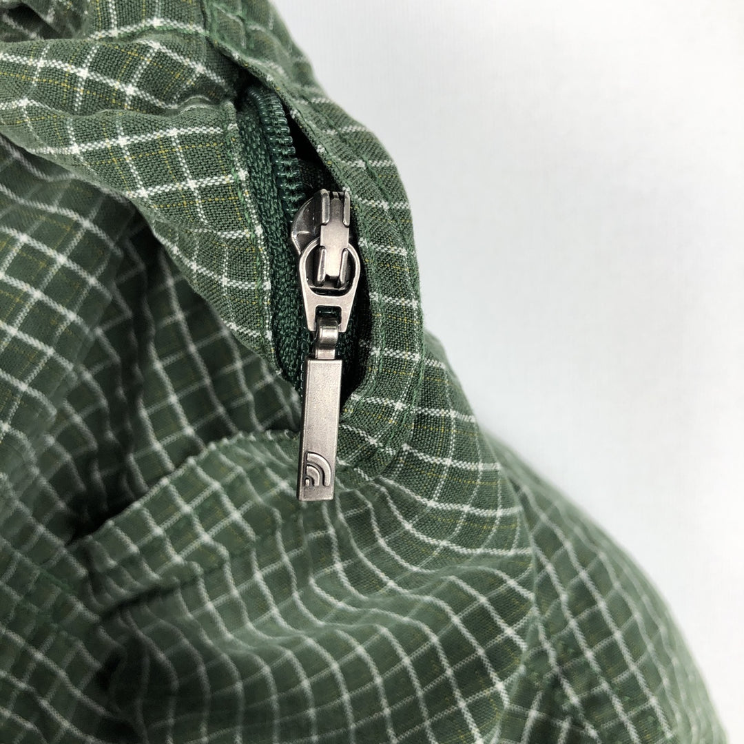 The North Face seersucker short-sleeved check shirt, men's size XL (approx.) Modal Green type dark green Vintage Second Hand