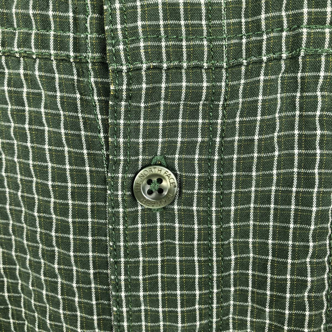 The North Face seersucker short-sleeved check shirt, men's size XL (approx.) Modal Green type dark green Vintage Second Hand