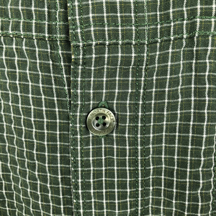 The North Face seersucker short-sleeved check shirt, men's size XL (approx.) Modal Green type dark green Vintage Second Hand