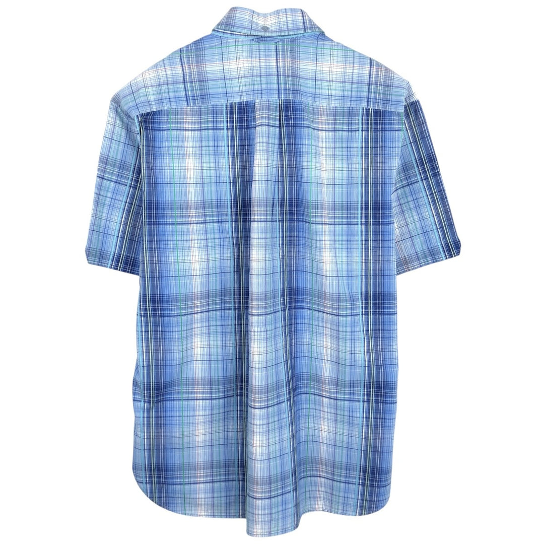 Tommy Hilfiger 80's 2-ply fabric short-sleeved button-down check shirt, men's size L (approx.) cotton blue type Vintage Second Hand
