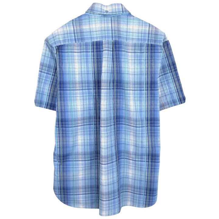 Tommy Hilfiger 80's 2-ply fabric short-sleeved button-down check shirt, men's size L (approx.) cotton blue type Vintage Second Hand