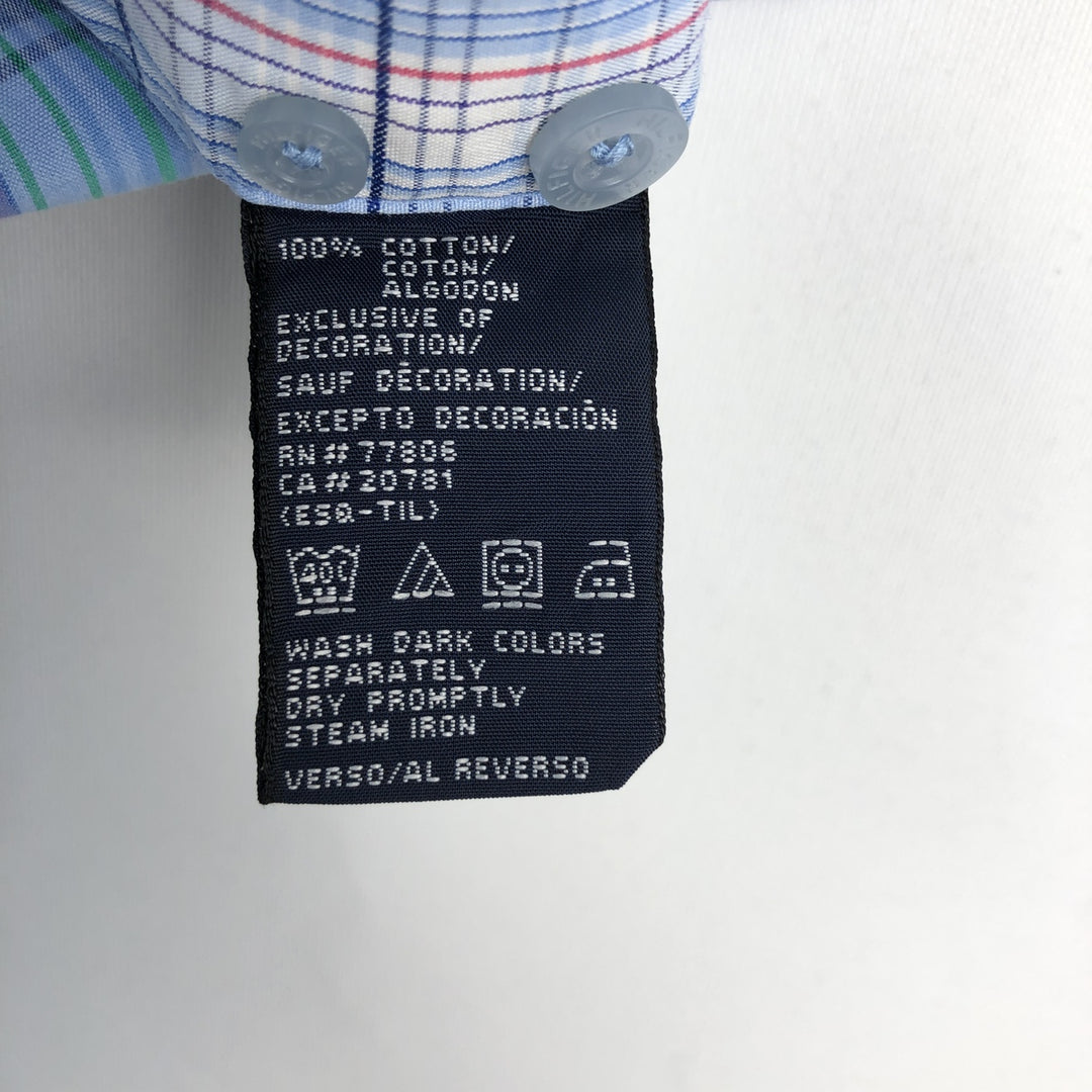 Tommy Hilfiger 80's 2-ply fabric short-sleeved button-down check shirt, men's size L (approx.) cotton blue type Vintage Second Hand