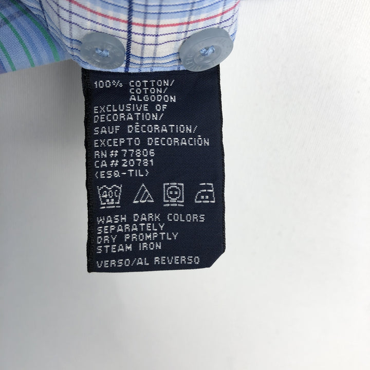 Tommy Hilfiger 80's 2-ply fabric short-sleeved button-down check shirt, men's size L (approx.) cotton blue type Vintage Second Hand