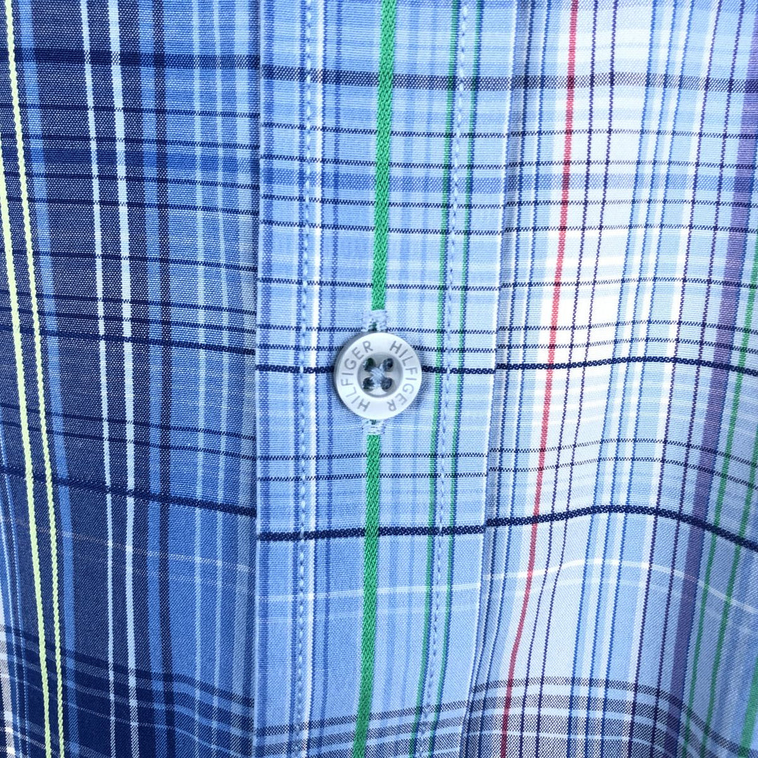 Tommy Hilfiger 80's 2-ply fabric short-sleeved button-down check shirt, men's size L (approx.) cotton blue type Vintage Second Hand