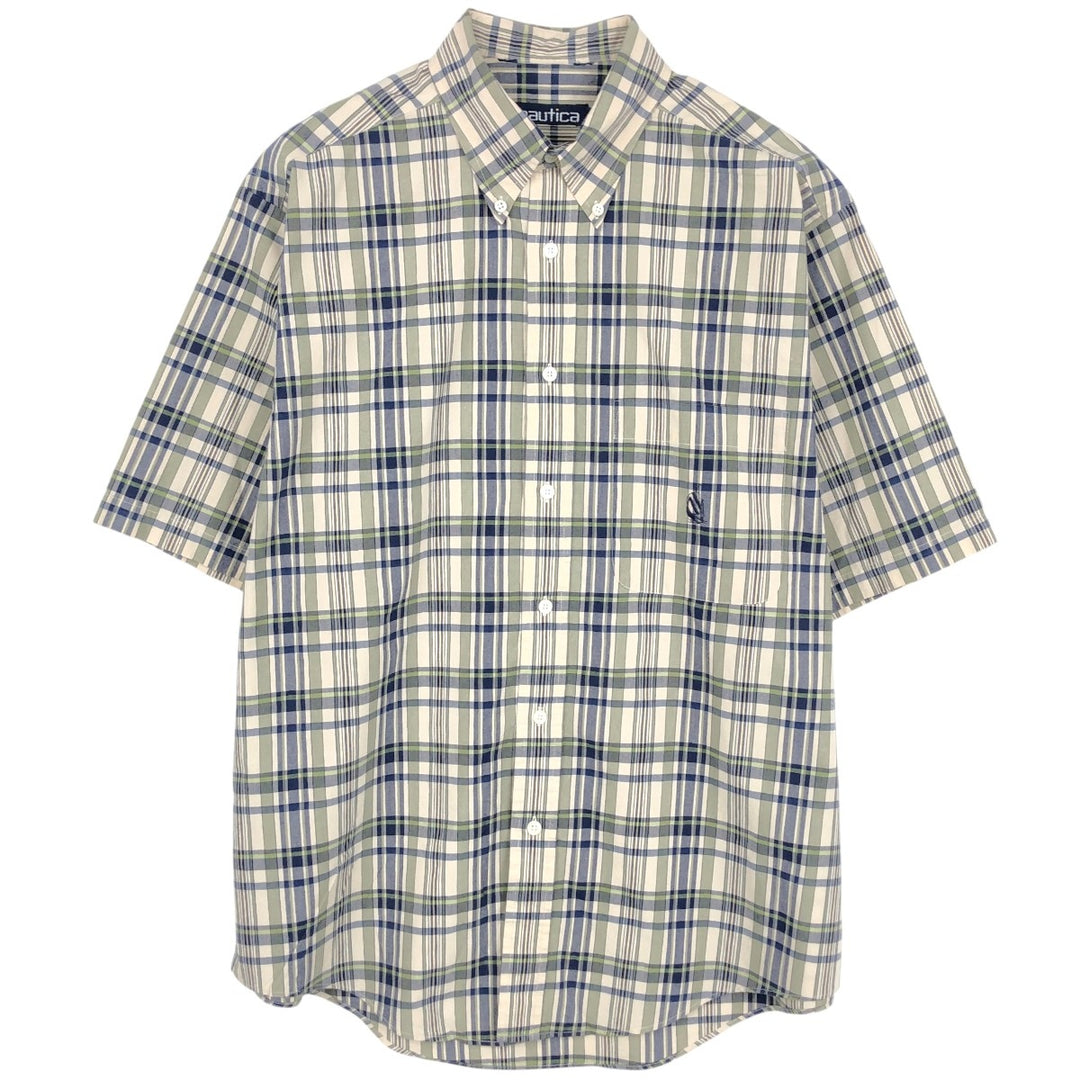 90'S NAUTICA short sleeve button down check shirt, men's XL size, vintage unclear Beige type Vintage Second Hand