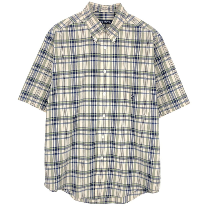 90'S NAUTICA short sleeve button down check shirt, men's XL size, vintage unclear Beige type Vintage Second Hand