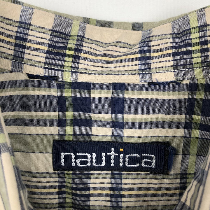 90'S NAUTICA short sleeve button down check shirt, men's XL size, vintage unclear Beige type Vintage Second Hand