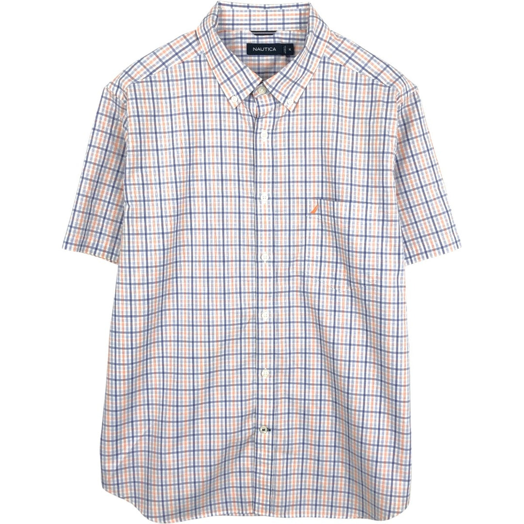 Nautica short-sleeved button-down check shirt, men's size XL (approx.) cotton white type Vintage Second Hand