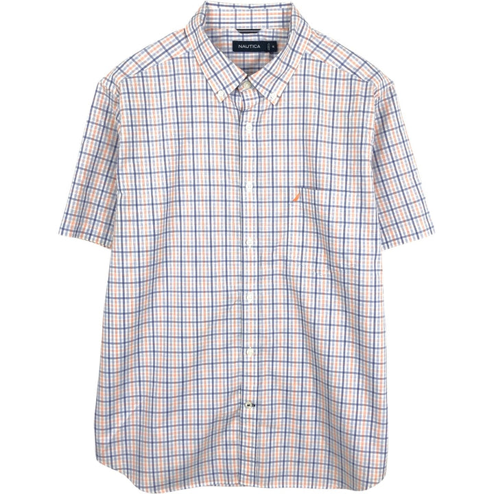 Nautica short-sleeved button-down check shirt, men's size XL (approx.) cotton white type Vintage Second Hand