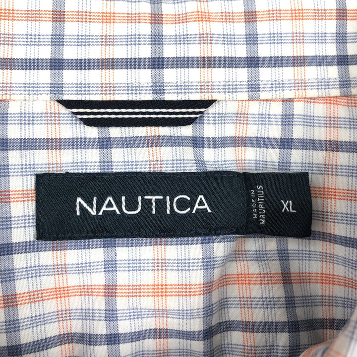 Nautica short-sleeved button-down check shirt, men's size XL (approx.) cotton white type Vintage Second Hand