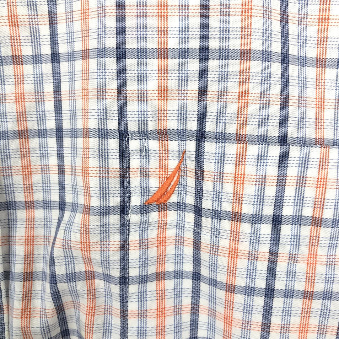 Nautica short-sleeved button-down check shirt, men's size XL (approx.) cotton white type Vintage Second Hand