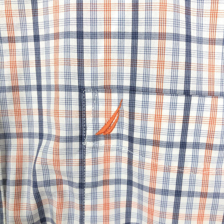 Nautica short-sleeved button-down check shirt, men's size XL (approx.) cotton white type Vintage Second Hand