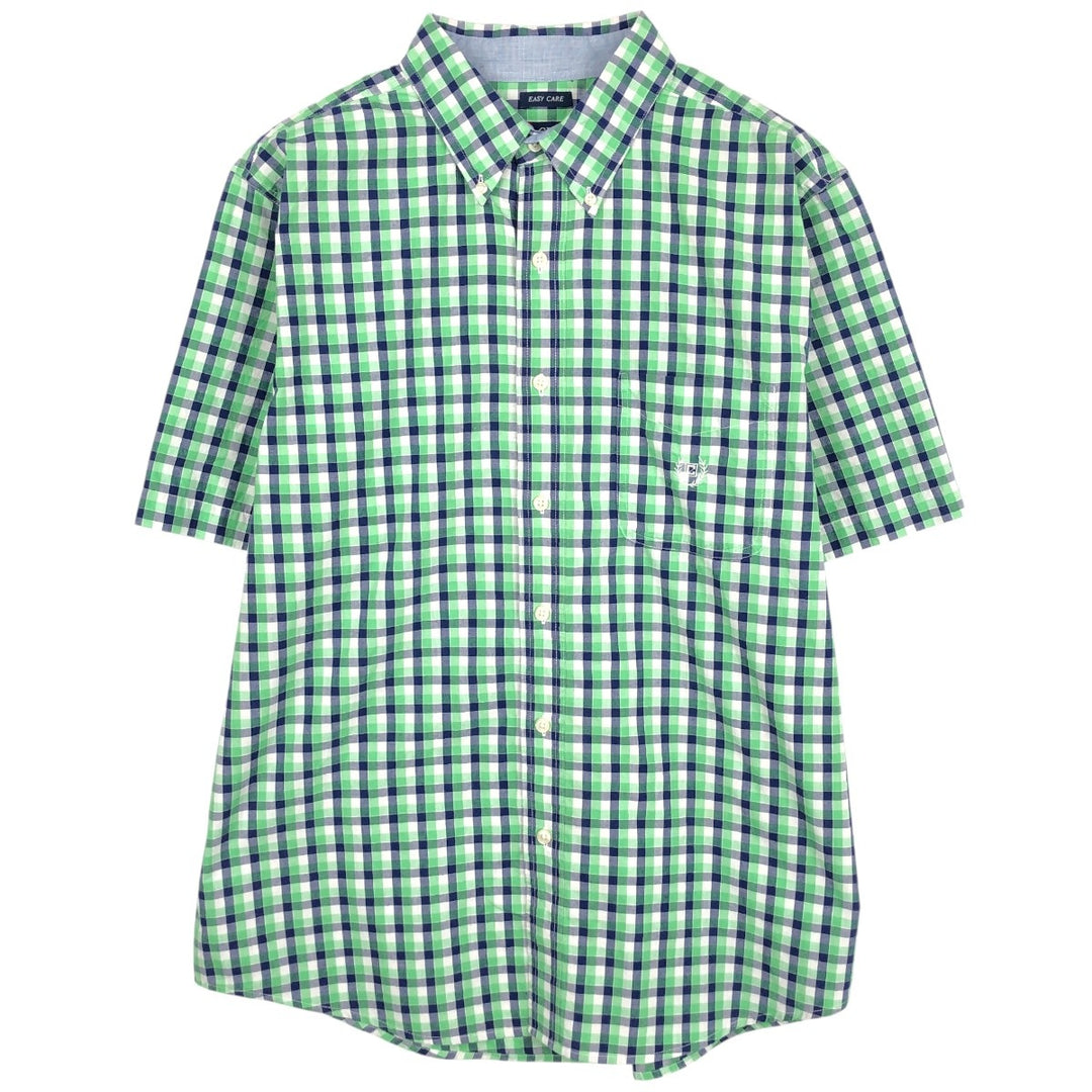 CHAPS EASY CARE Short-Sleeve Button-Down Check Shirt, Men's Size L (approx.) cotton navy blue type Vintage Second Hand