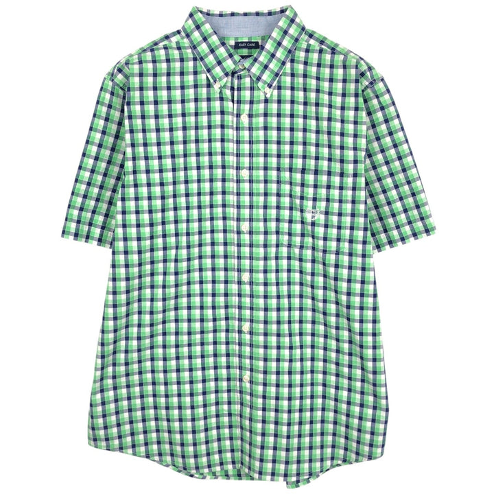 CHAPS EASY CARE Short-Sleeve Button-Down Check Shirt, Men's Size L (approx.) cotton navy blue type Vintage Second Hand