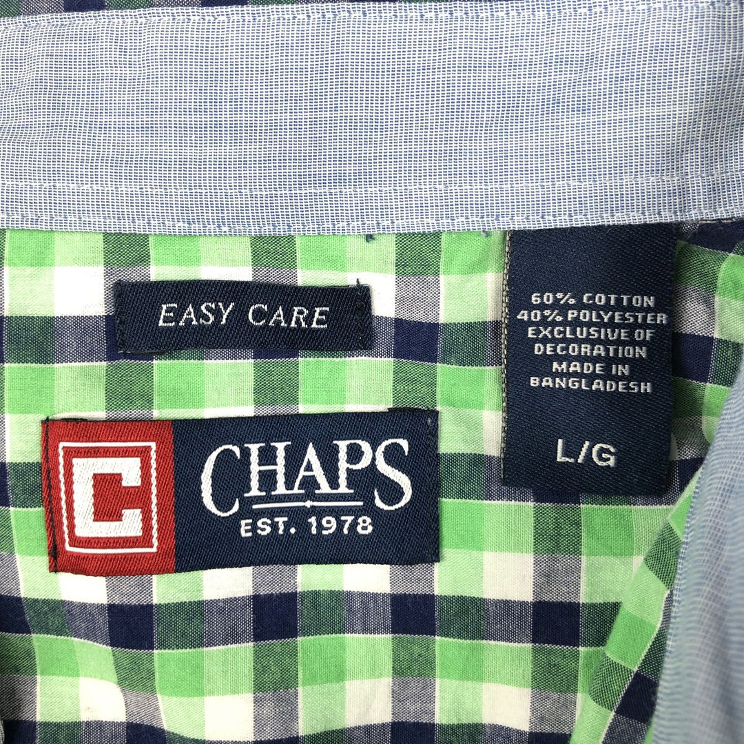 CHAPS EASY CARE Short-Sleeve Button-Down Check Shirt, Men's Size L (approx.) cotton navy blue type Vintage Second Hand