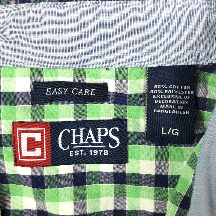 CHAPS EASY CARE Short-Sleeve Button-Down Check Shirt, Men's Size L (approx.) cotton navy blue type Vintage Second Hand