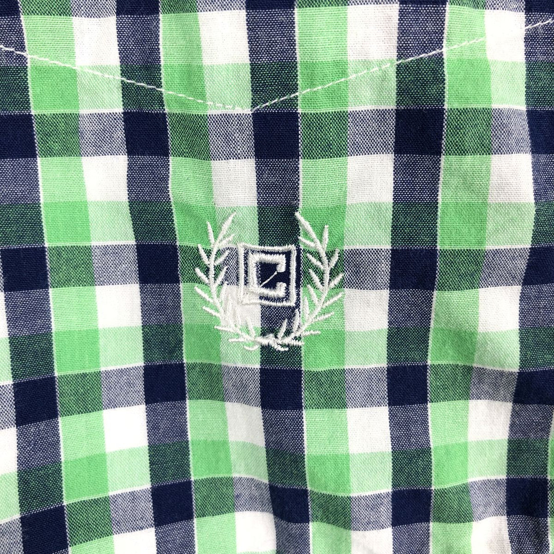CHAPS EASY CARE Short-Sleeve Button-Down Check Shirt, Men's Size L (approx.) cotton navy blue type Vintage Second Hand