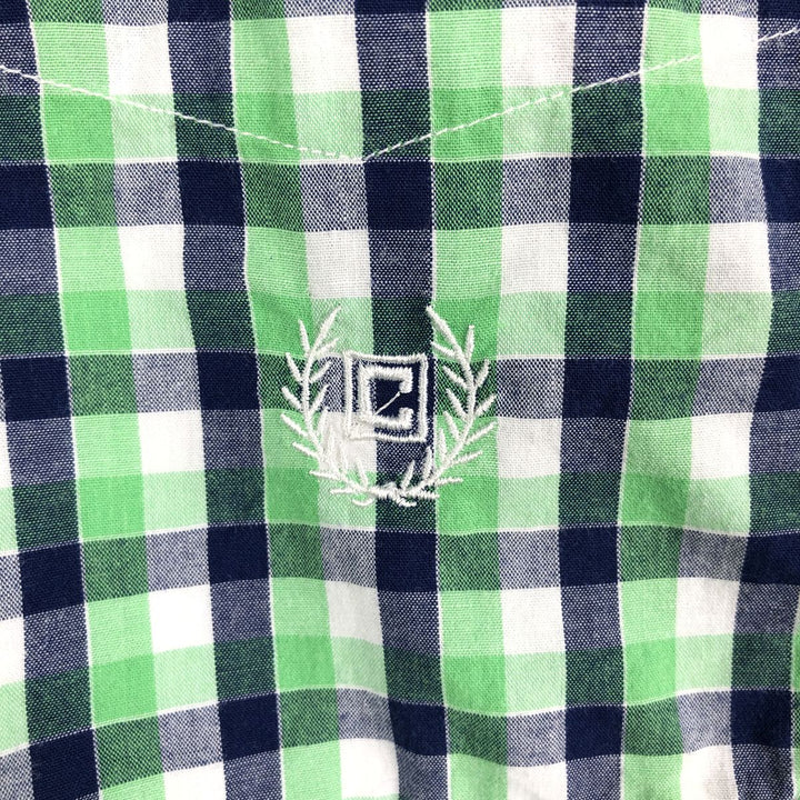 CHAPS EASY CARE Short-Sleeve Button-Down Check Shirt, Men's Size L (approx.) cotton navy blue type Vintage Second Hand