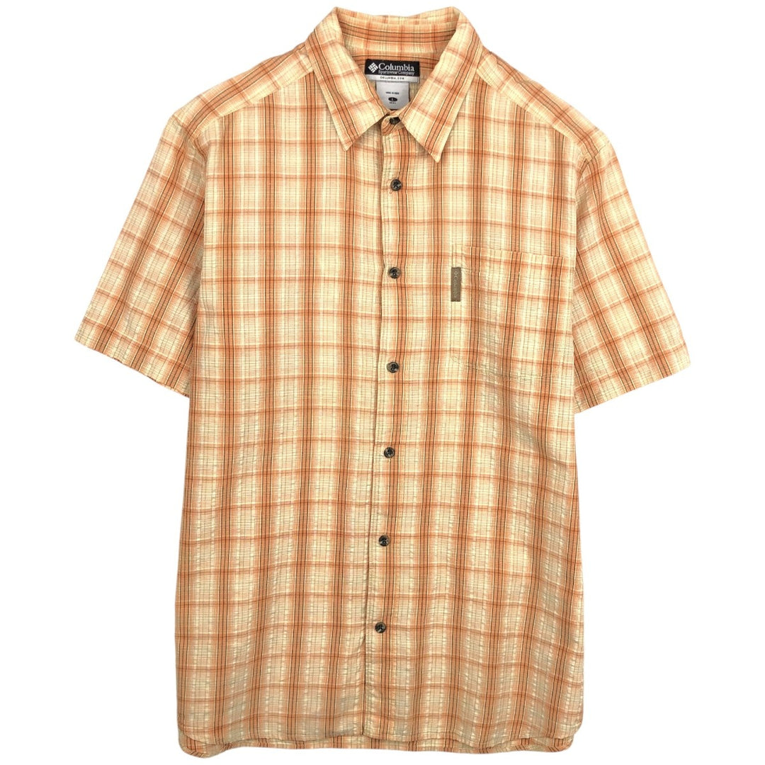 00'S Columbia Short Sleeve Cotton Check Shirt Men's Size L cotton orange type Vintage Second Hand