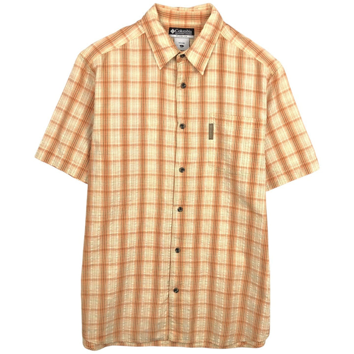 00'S Columbia Short Sleeve Cotton Check Shirt Men's Size L cotton orange type Vintage Second Hand