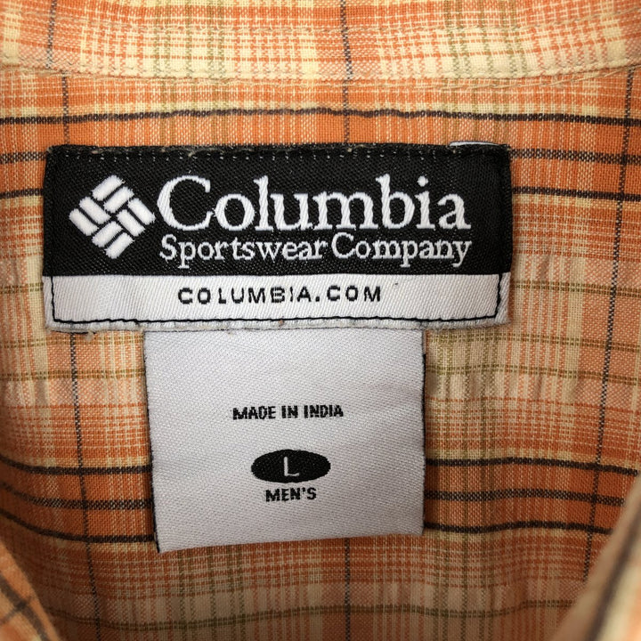 00'S Columbia Short Sleeve Cotton Check Shirt Men's Size L cotton orange type Vintage Second Hand