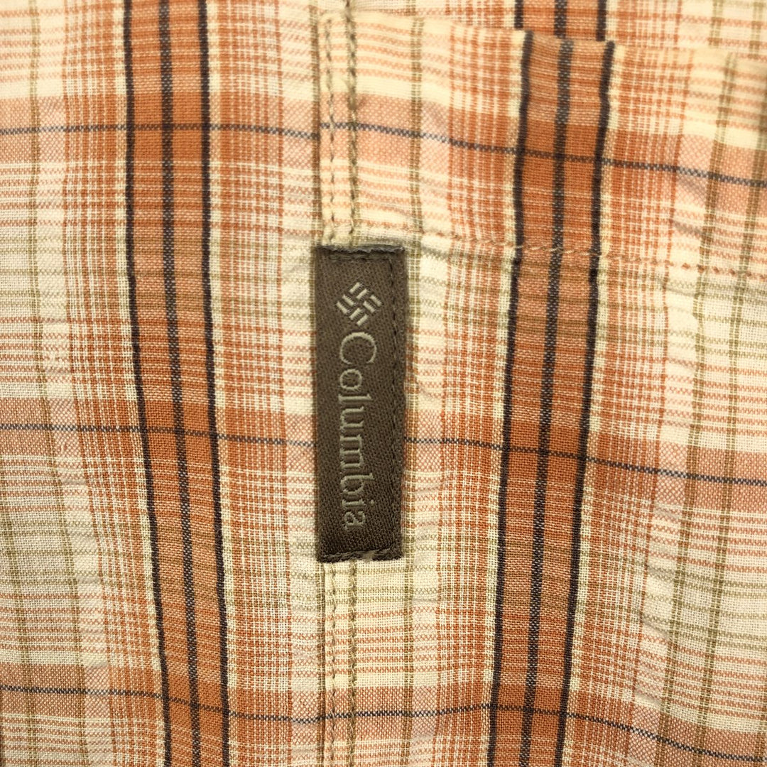 00'S Columbia Short Sleeve Cotton Check Shirt Men's Size L cotton orange type Vintage Second Hand