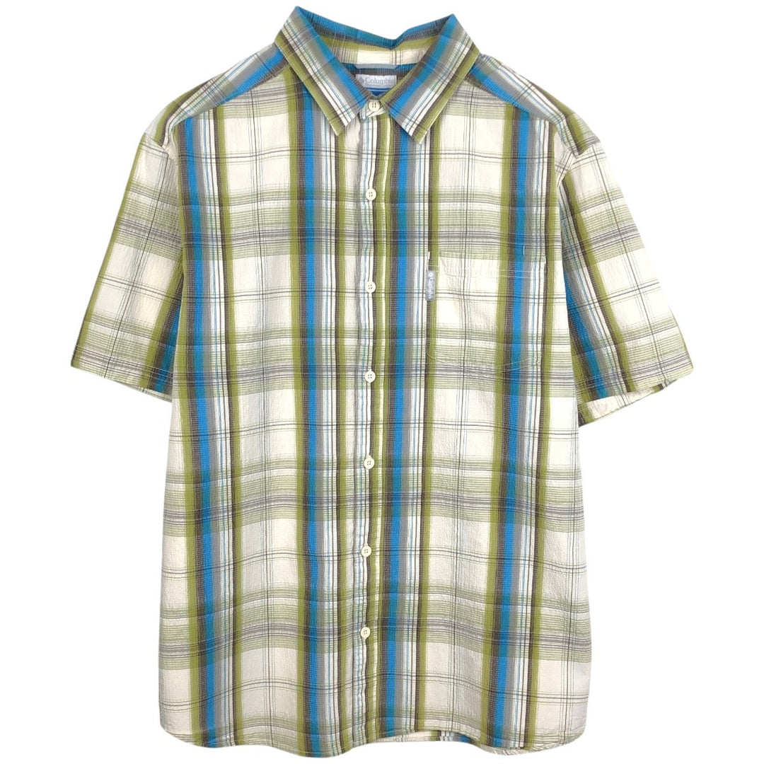 Columbia seersucker short-sleeved cotton check shirt, men's size XL. cotton ivory Vintage Second Hand
