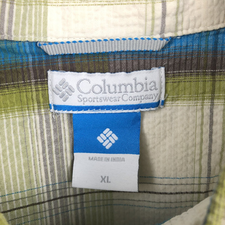 Columbia seersucker short-sleeved cotton check shirt, men's size XL. cotton ivory Vintage Second Hand