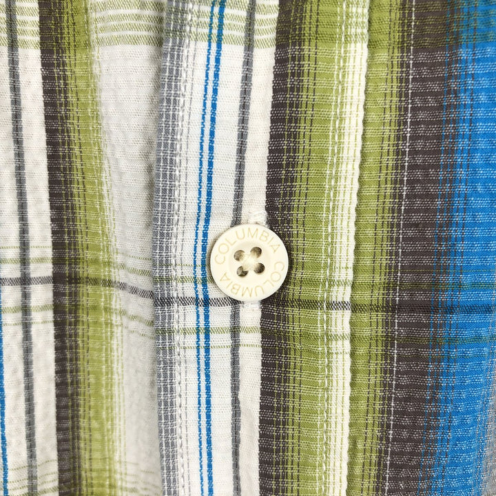 Columbia seersucker short-sleeved cotton check shirt, men's size XL. cotton ivory Vintage Second Hand