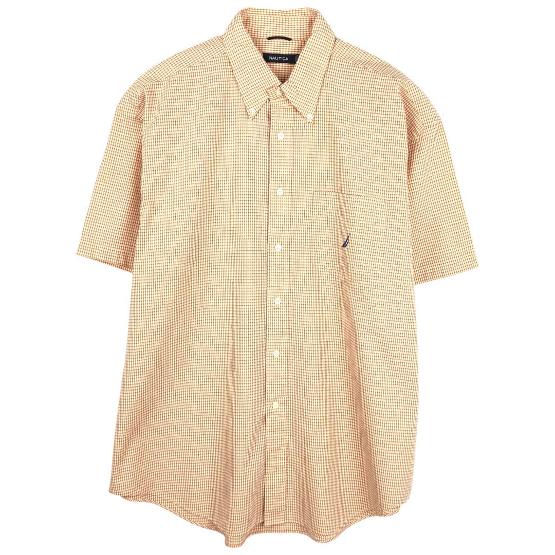 Nautica seersucker short-sleeved button-down check shirt, men's size XL (approx.) cotton pale white type Vintage Second Hand