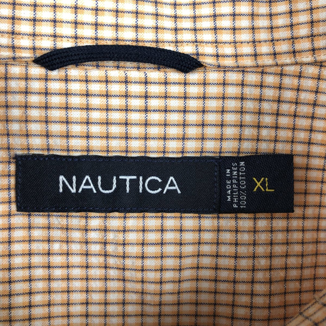 Nautica seersucker short-sleeved button-down check shirt, men's size XL (approx.) cotton pale white type Vintage Second Hand