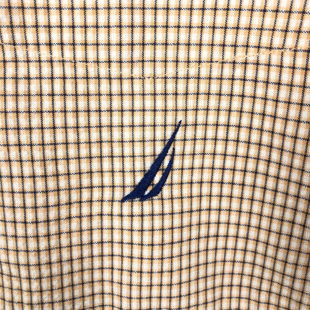 Nautica seersucker short-sleeved button-down check shirt, men's size XL (approx.) cotton pale white type Vintage Second Hand