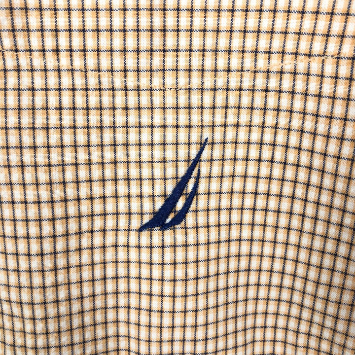 Nautica seersucker short-sleeved button-down check shirt, men's size XL (approx.) cotton pale white type Vintage Second Hand