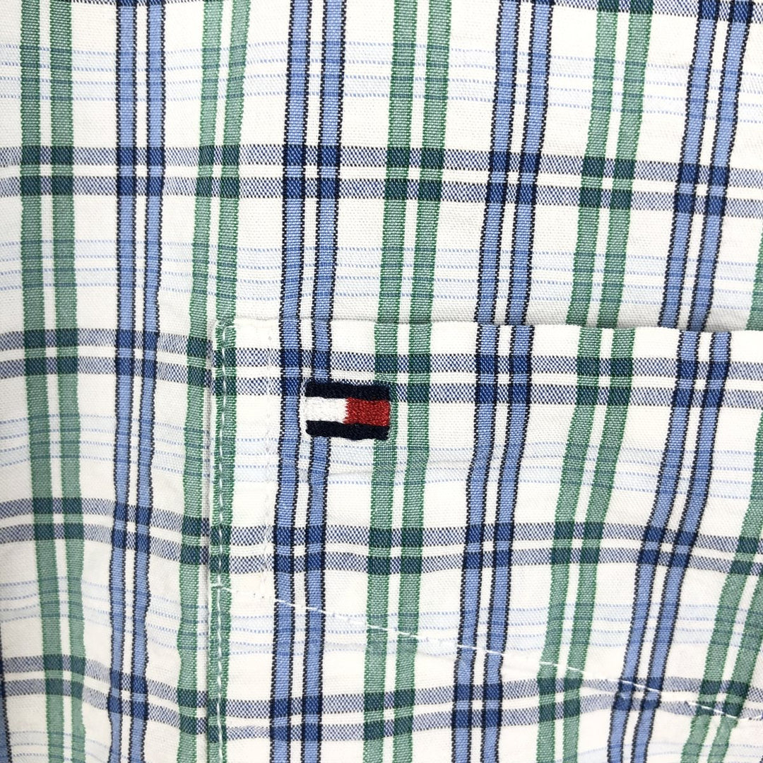 Tommy Hilfiger seersucker short-sleeved button-down check shirt, men's size XL (approx.) cotton blue type Vintage Second Hand