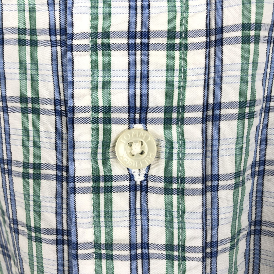 Tommy Hilfiger seersucker short-sleeved button-down check shirt, men's size XL (approx.) cotton blue type Vintage Second Hand