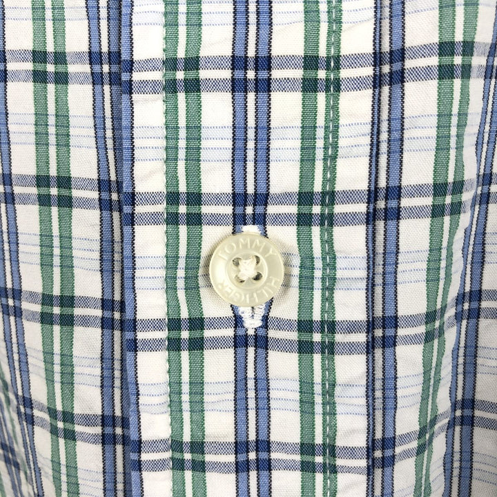 Tommy Hilfiger seersucker short-sleeved button-down check shirt, men's size XL (approx.) cotton blue type Vintage Second Hand