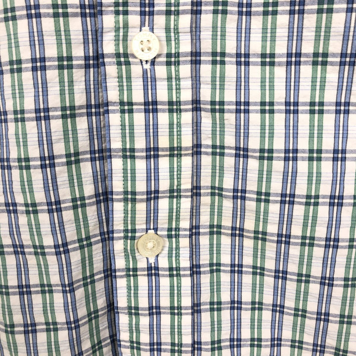 Tommy Hilfiger seersucker short-sleeved button-down check shirt, men's size XL (approx.) cotton blue type Vintage Second Hand