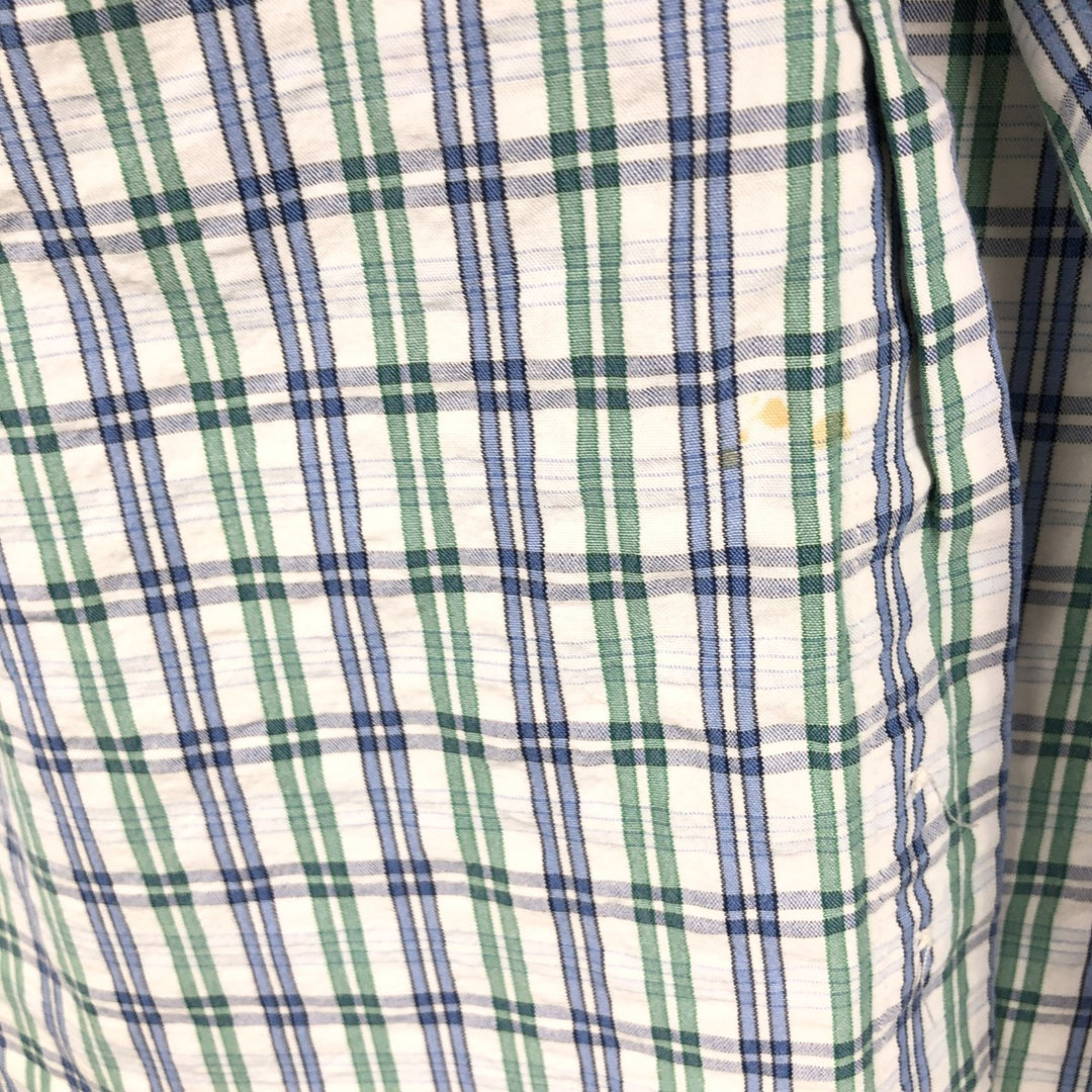 Tommy Hilfiger seersucker short-sleeved button-down check shirt, men's size XL (approx.) cotton blue type Vintage Second Hand