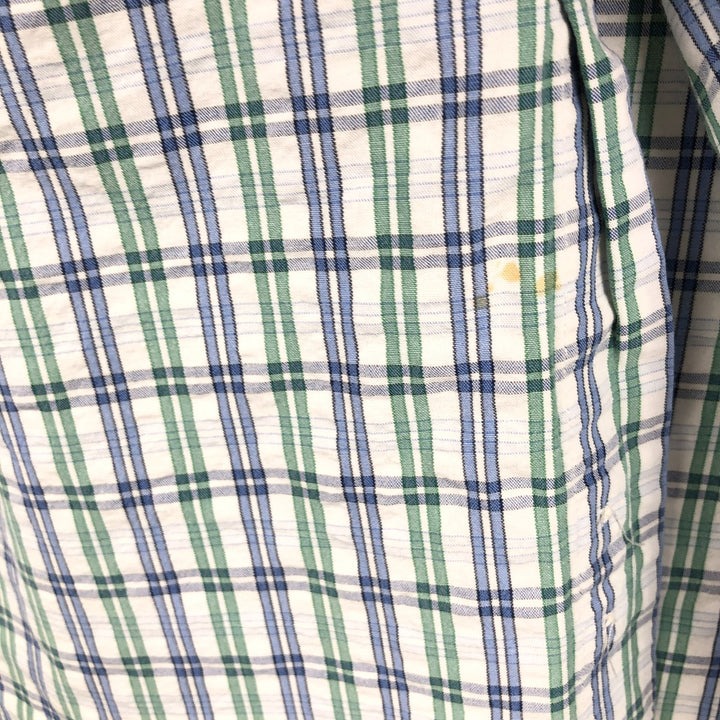 Tommy Hilfiger seersucker short-sleeved button-down check shirt, men's size XL (approx.) cotton blue type Vintage Second Hand