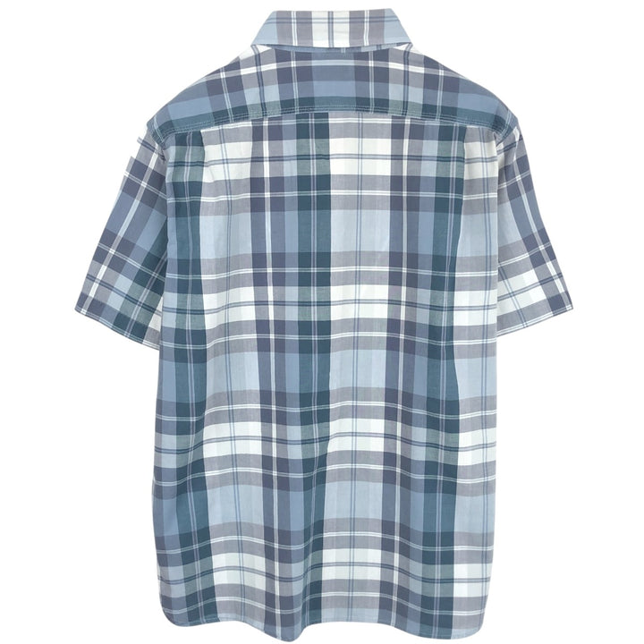Vintage LLBean SLIGHTLY FITTED short-sleeved cotton check shirt from the 90s-00s, men's size L equivalent. cotton blue type Vintage Second Hand