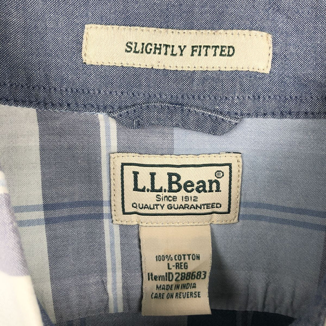 Vintage LLBean SLIGHTLY FITTED short-sleeved cotton check shirt from the 90s-00s, men's size L equivalent. cotton blue type Vintage Second Hand
