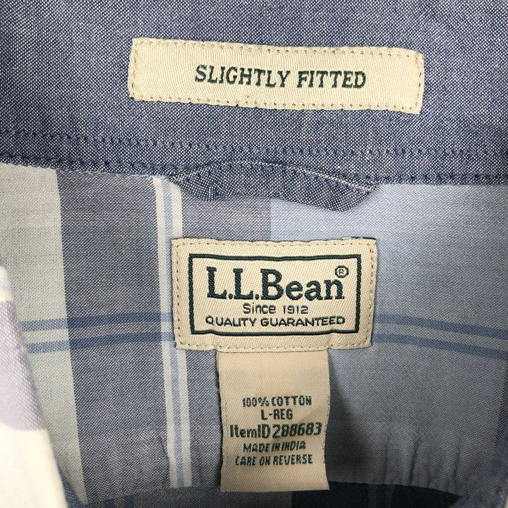 Vintage LLBean SLIGHTLY FITTED short-sleeved cotton check shirt from the 90s-00s, men's size L equivalent. cotton blue type Vintage Second Hand