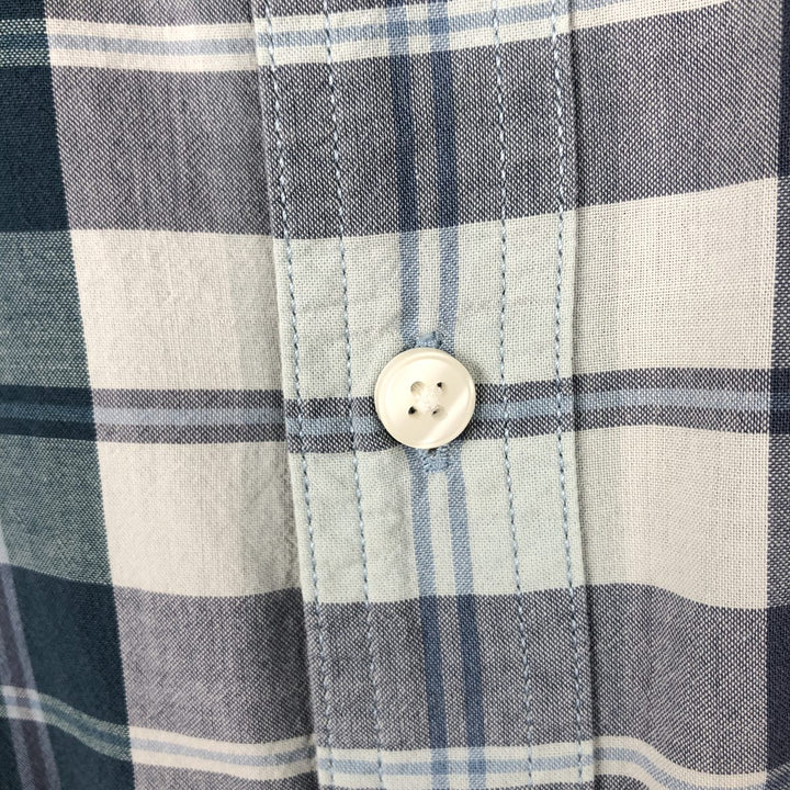 Vintage LLBean SLIGHTLY FITTED short-sleeved cotton check shirt from the 90s-00s, men's size L equivalent. cotton blue type Vintage Second Hand