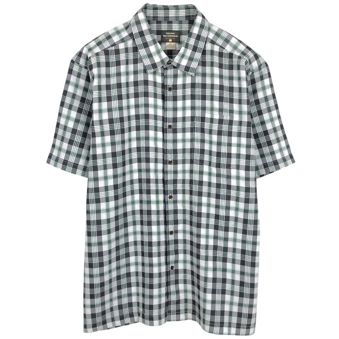 QUIKSILVER WATERMAN Check Pattern Short-Sleeve Poly/Rayon Box Shirt, Men's Size XL (approx.) Rayon Charcoal Vintage Second Hand
