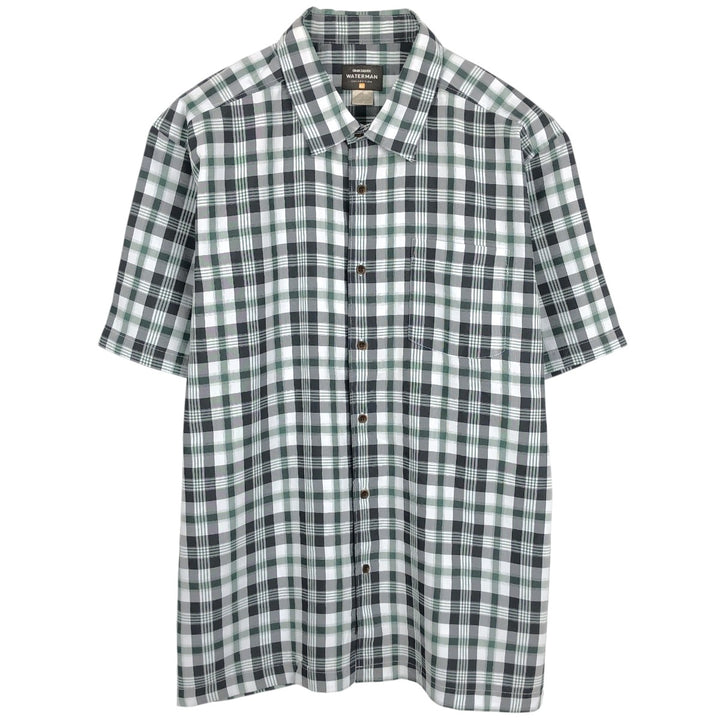QUIKSILVER WATERMAN Check Pattern Short-Sleeve Poly/Rayon Box Shirt, Men's Size XL (approx.) Rayon Charcoal Vintage Second Hand