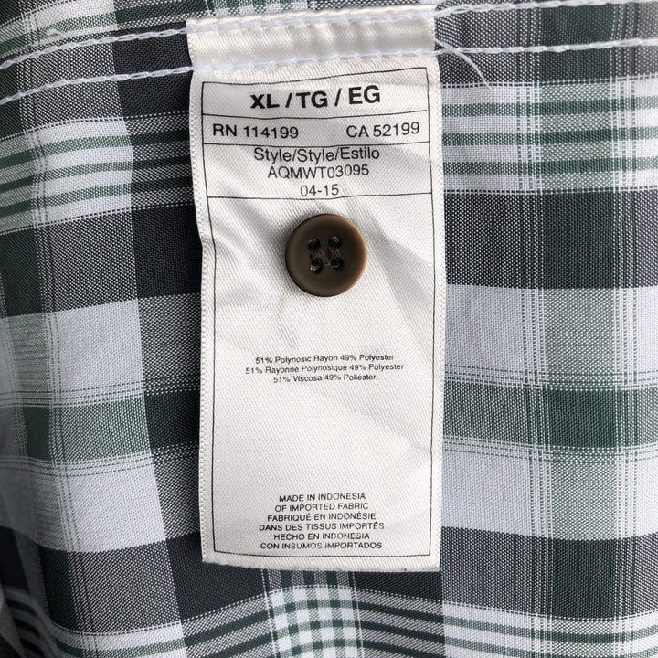 QUIKSILVER WATERMAN Check Pattern Short-Sleeve Poly/Rayon Box Shirt, Men's Size XL (approx.) Rayon Charcoal Vintage Second Hand