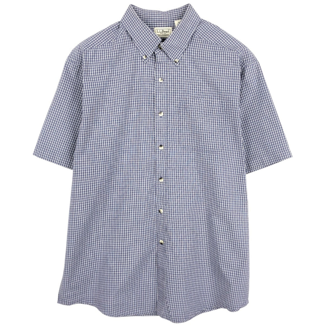 90'S LLBean Short-Sleeve Button-Down Check Shirt, Men's Size L (approx.), Vintage cotton blue type Vintage Second Hand