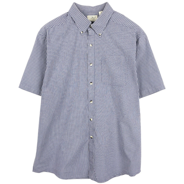 90'S LLBean Short-Sleeve Button-Down Check Shirt, Men's Size L (approx.), Vintage cotton blue type Vintage Second Hand