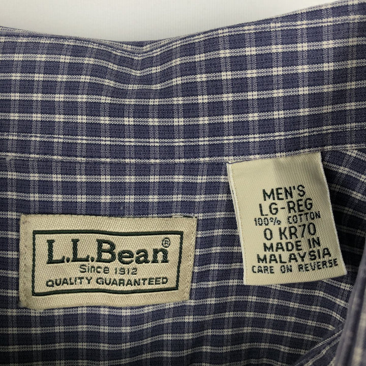 90'S LLBean Short-Sleeve Button-Down Check Shirt, Men's Size L (approx.), Vintage cotton blue type Vintage Second Hand