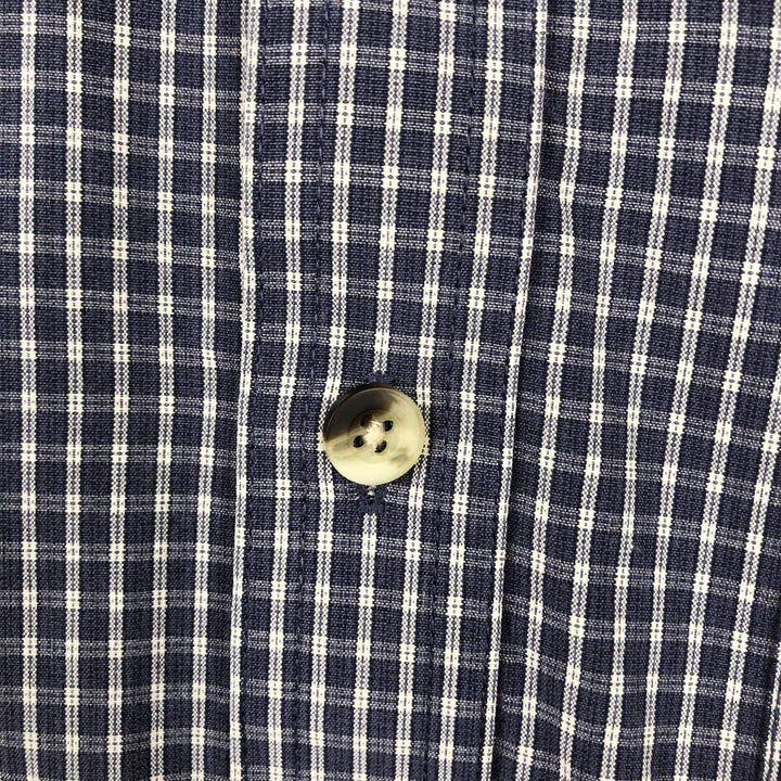 90'S LLBean Short-Sleeve Button-Down Check Shirt, Men's Size L (approx.), Vintage cotton blue type Vintage Second Hand